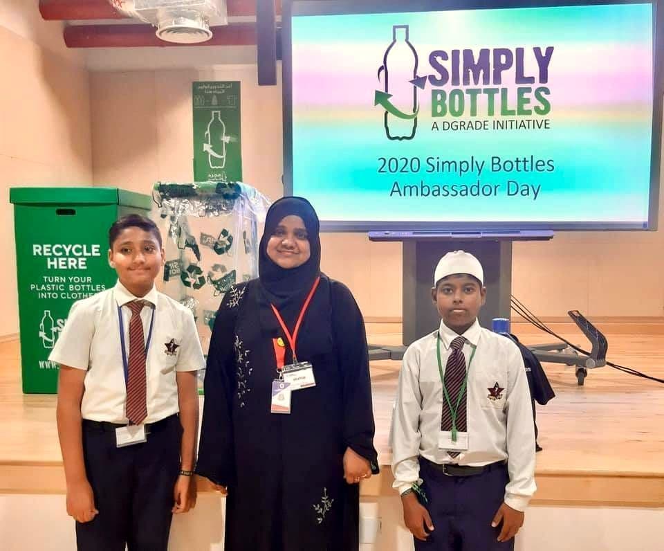 Two students and a teacher on Simply Bottles Ambassador Day